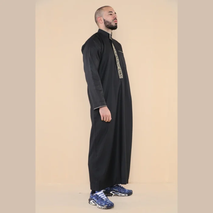 Mens Thobe Jubba Nehru Stand Collar Islamic Clothing Muslim Cotton Kaftan Embroidery Eid Robe Saudi - Image 4