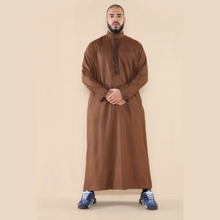 Mens Thobe Jubba Nehru Stand Collar Islamic Clothing Muslim Cotton Kaftan Embroidery Eid Robe Saudi - Image 12
