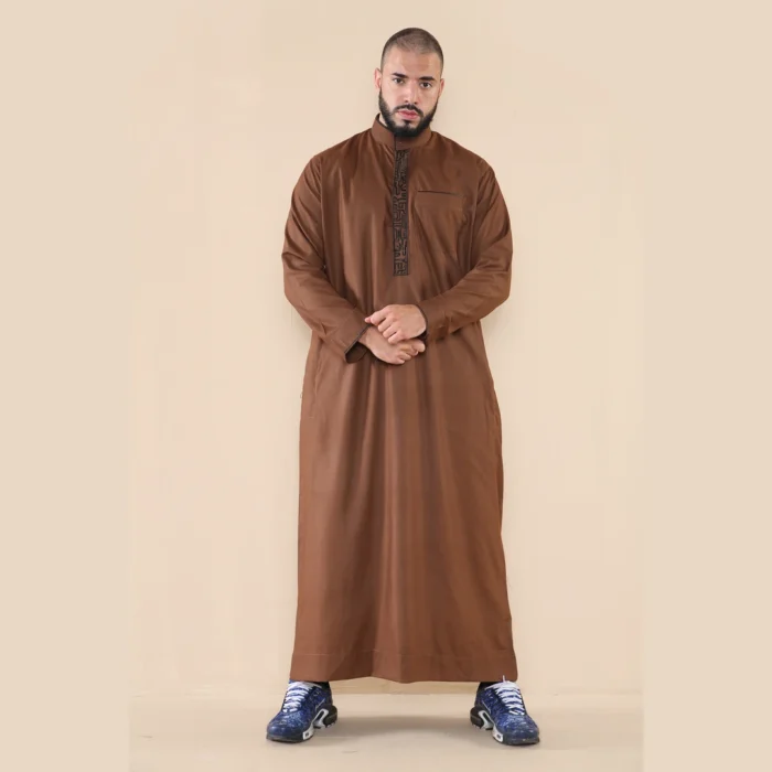 Mens Thobe Jubba Nehru Stand Collar Islamic Clothing Muslim Cotton Kaftan Embroidery Eid Robe Saudi - Image 11