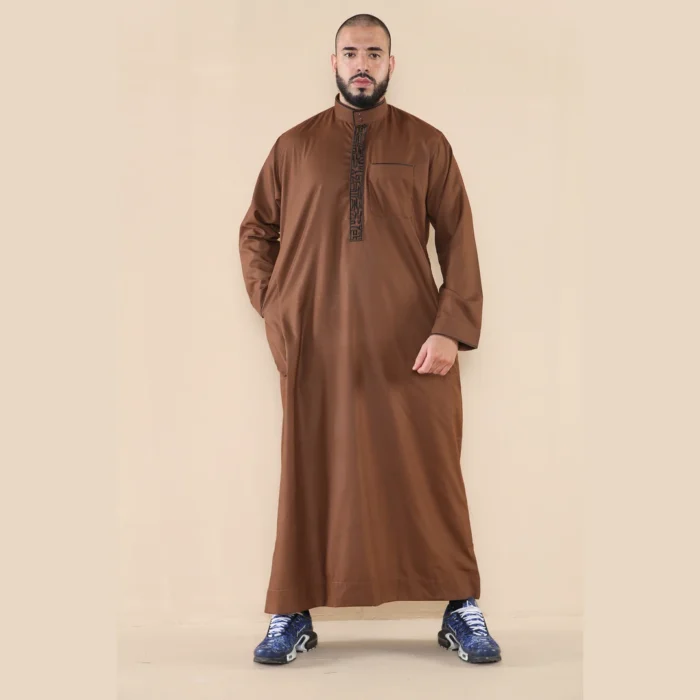 Mens Thobe Jubba Nehru Stand Collar Islamic Clothing Muslim Cotton Kaftan Embroidery Eid Robe Saudi - Image 10