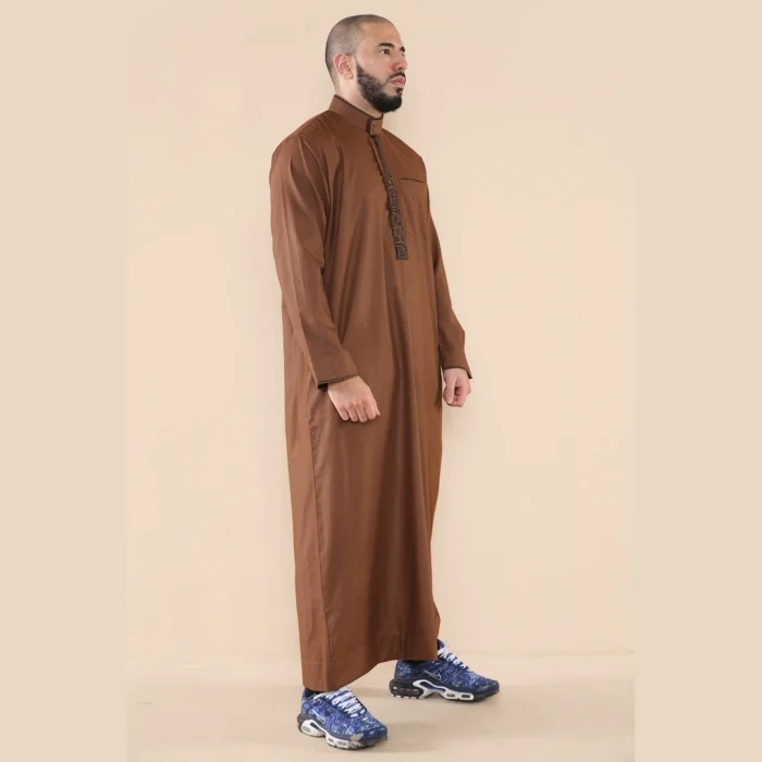 Mens Thobe Jubba Nehru Stand Collar Islamic Clothing Muslim Cotton Kaftan Embroidery Eid Robe Saudi - Image 9