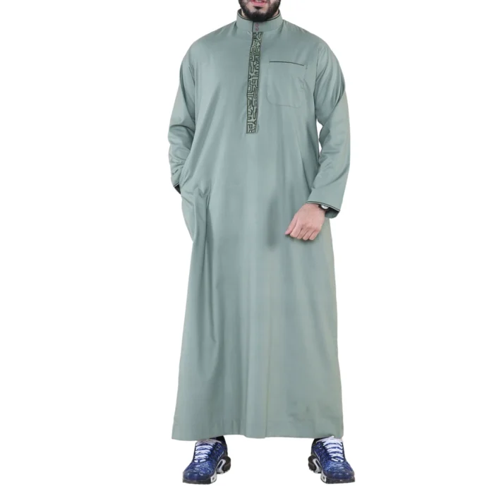 Mens Thobe Jubba Nehru Stand Collar Islamic Clothing Muslim Cotton Kaftan Embroidery Eid Robe Saudi - Image 13