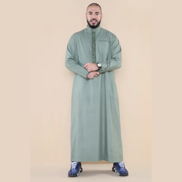 Mens Thobe Jubba Nehru Stand Collar Islamic Clothing Muslim Cotton Kaftan Embroidery Eid Robe Saudi - Image 17