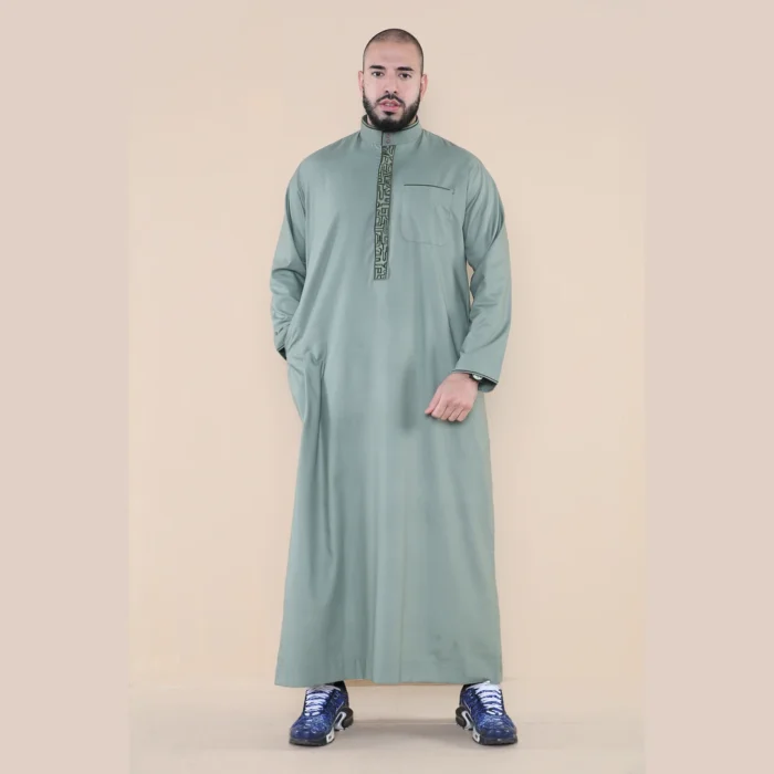 Mens Thobe Jubba Nehru Stand Collar Islamic Clothing Muslim Cotton Kaftan Embroidery Eid Robe Saudi - Image 16