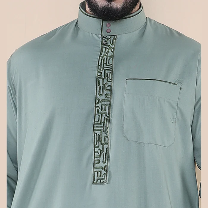 Mens Thobe Jubba Nehru Stand Collar Islamic Clothing Muslim Cotton Kaftan Embroidery Eid Robe Saudi - Image 15