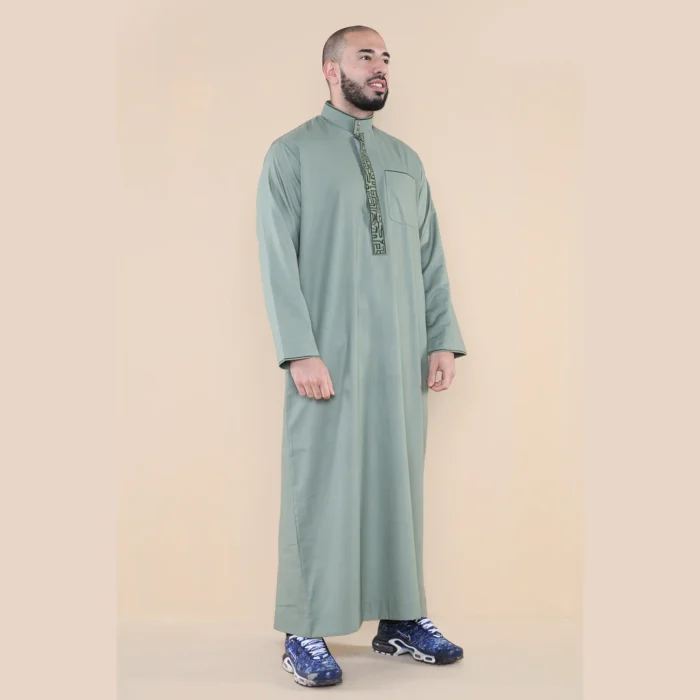 Mens Thobe Jubba Nehru Stand Collar Islamic Clothing Muslim Cotton Kaftan Embroidery Eid Robe Saudi - Image 14