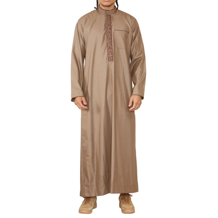 Mens Thobe Jubba Nehru Stand Collar Islamic Clothing Muslim Cotton Kaftan Embroidery Eid Robe Saudi - Image 19