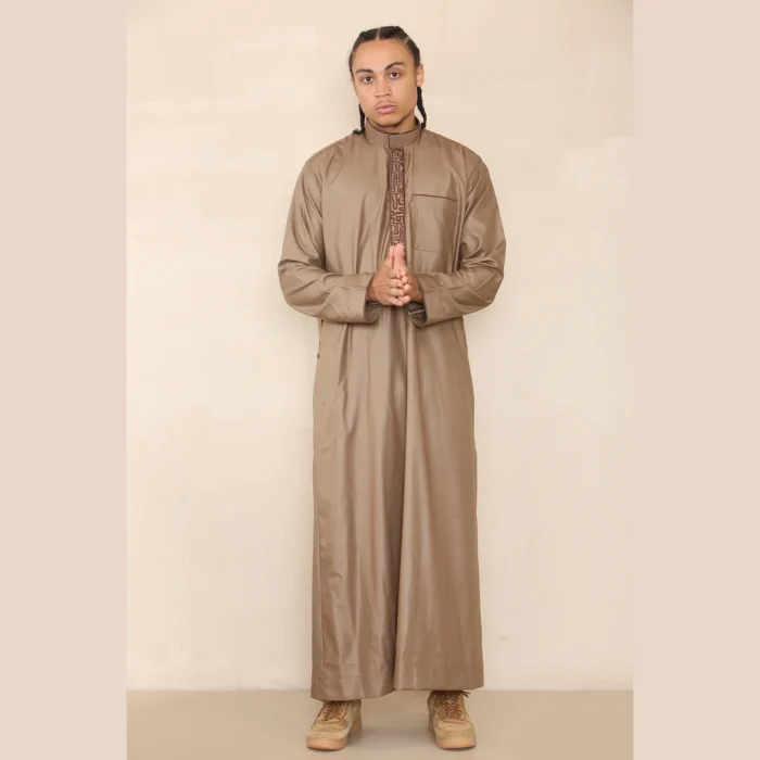 Mens Thobe Jubba Nehru Stand Collar Islamic Clothing Muslim Cotton Kaftan Embroidery Eid Robe Saudi - Image 24