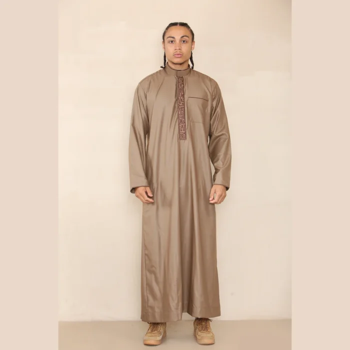 Mens Thobe Jubba Nehru Stand Collar Islamic Clothing Muslim Cotton Kaftan Embroidery Eid Robe Saudi - Image 23