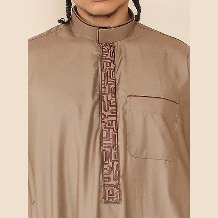 Mens Thobe Jubba Nehru Stand Collar Islamic Clothing Muslim Cotton Kaftan Embroidery Eid Robe Saudi - Image 22