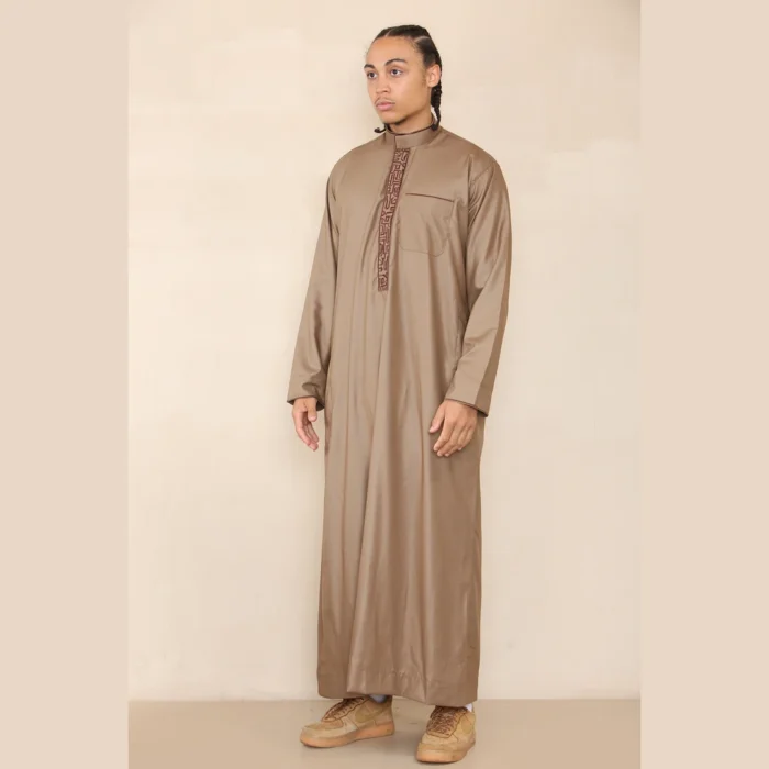 Mens Thobe Jubba Nehru Stand Collar Islamic Clothing Muslim Cotton Kaftan Embroidery Eid Robe Saudi - Image 21