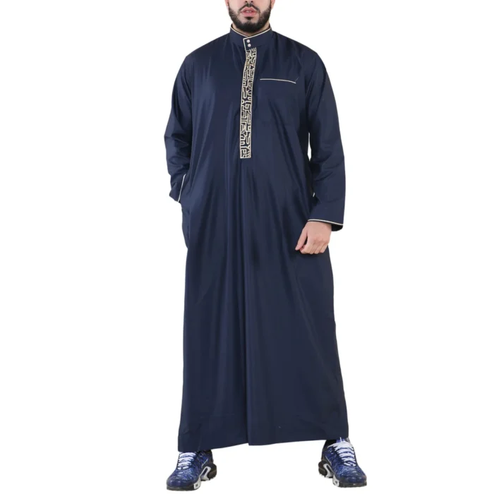 Mens Thobe Jubba Nehru Stand Collar Islamic Clothing Muslim Cotton Kaftan Embroidery Eid Robe Saudi - Image 25
