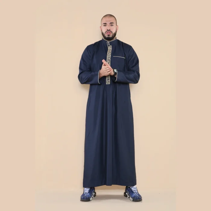Mens Thobe Jubba Nehru Stand Collar Islamic Clothing Muslim Cotton Kaftan Embroidery Eid Robe Saudi - Image 30