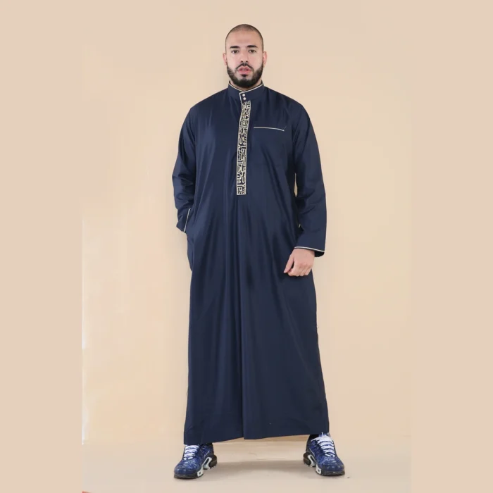 Mens Thobe Jubba Nehru Stand Collar Islamic Clothing Muslim Cotton Kaftan Embroidery Eid Robe Saudi - Image 29