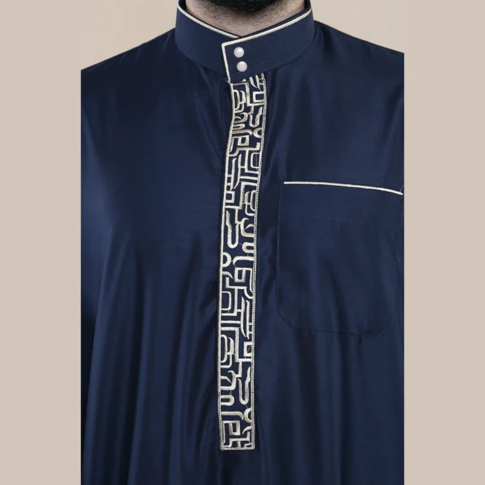 Mens Thobe Jubba Nehru Stand Collar Islamic Clothing Muslim Cotton Kaftan Embroidery Eid Robe Saudi - Image 28