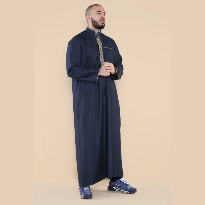 Mens Thobe Jubba Nehru Stand Collar Islamic Clothing Muslim Cotton Kaftan Embroidery Eid Robe Saudi - Image 27