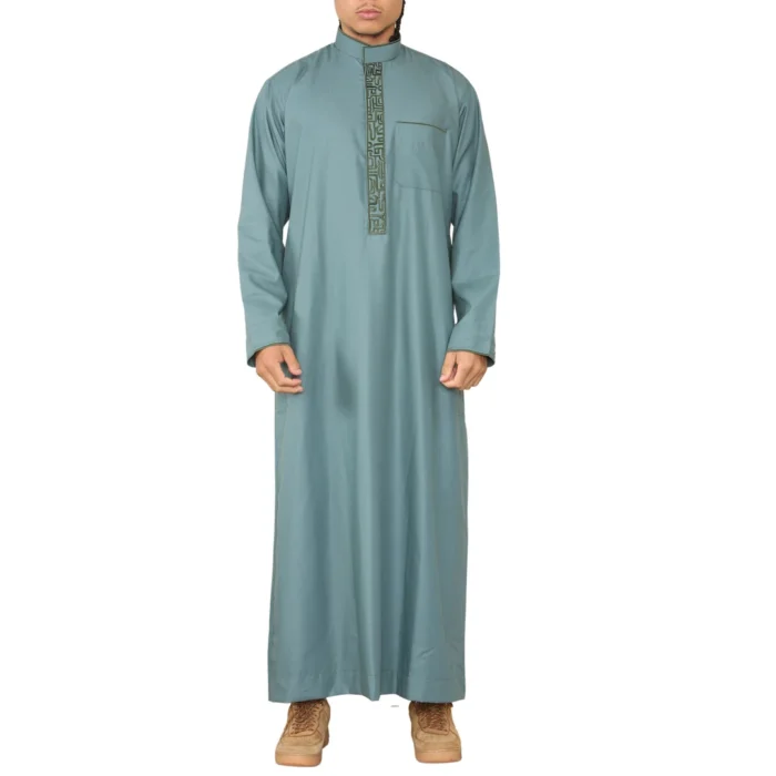 Mens Thobe Jubba Nehru Stand Collar Islamic Clothing Muslim Cotton Kaftan Embroidery Eid Robe Saudi - Image 31
