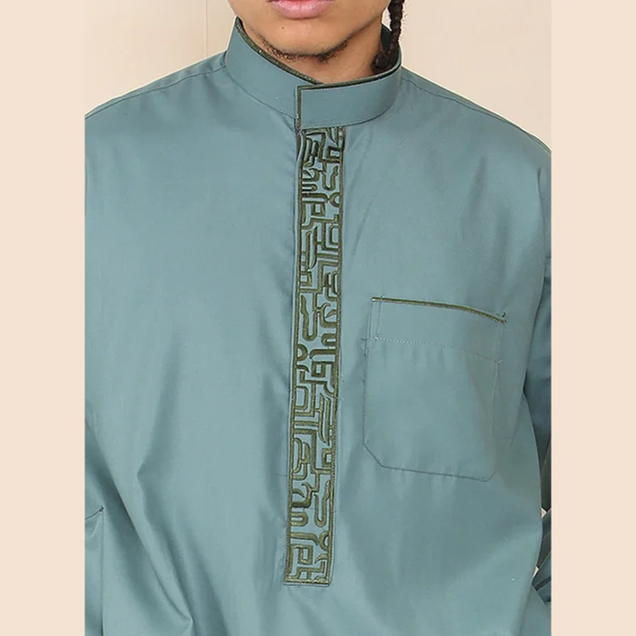 Mens Thobe Jubba Nehru Stand Collar Islamic Clothing Muslim Cotton Kaftan Embroidery Eid Robe Saudi - Image 34