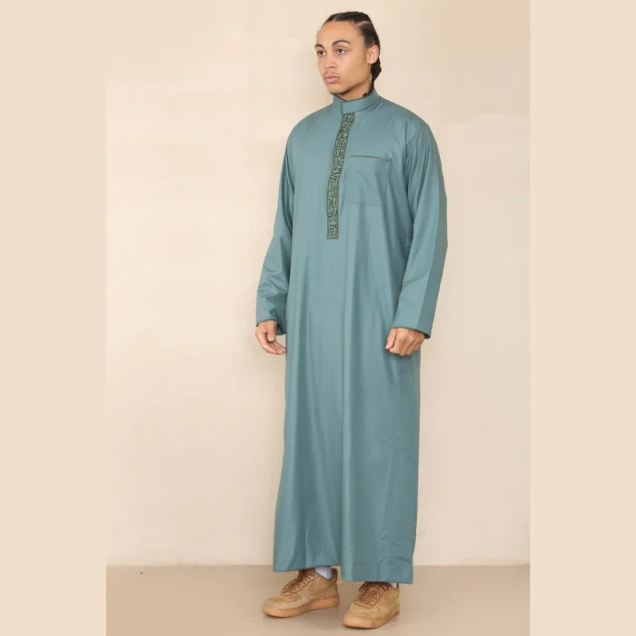 Mens Thobe Jubba Nehru Stand Collar Islamic Clothing Muslim Cotton Kaftan Embroidery Eid Robe Saudi - Image 33