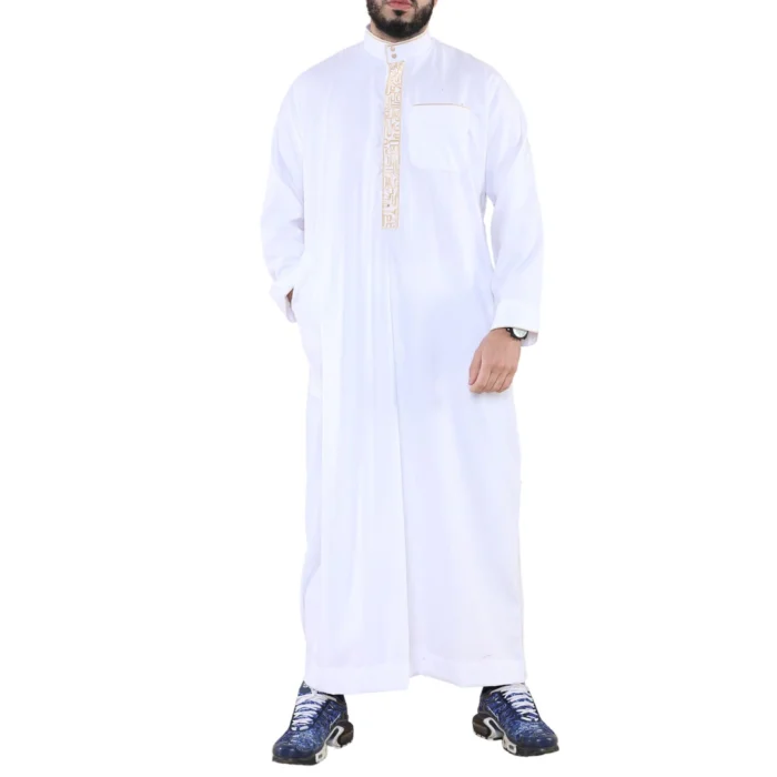 Mens Thobe Jubba Nehru Stand Collar Islamic Clothing Muslim Cotton Kaftan Embroidery Eid Robe Saudi - Image 44