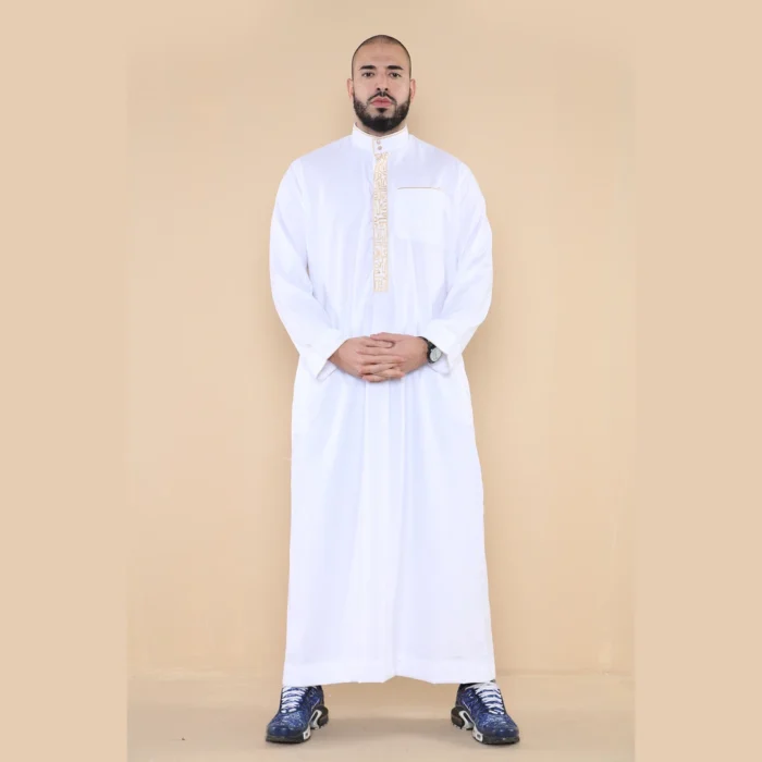 Mens Thobe Jubba Nehru Stand Collar Islamic Clothing Muslim Cotton Kaftan Embroidery Eid Robe Saudi - Image 49