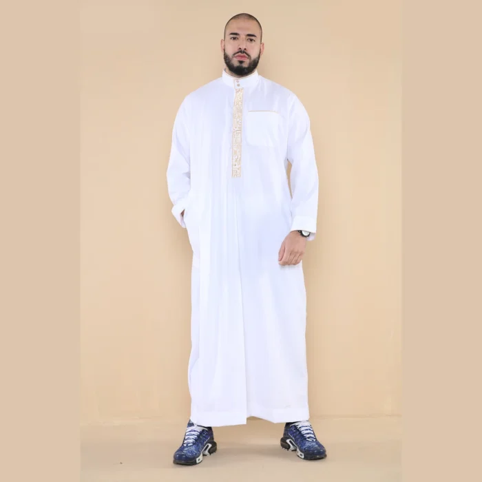 Mens Thobe Jubba Nehru Stand Collar Islamic Clothing Muslim Cotton Kaftan Embroidery Eid Robe Saudi - Image 48