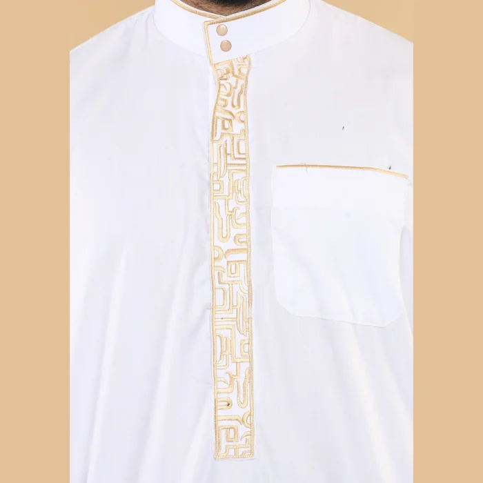 Mens Thobe Jubba Nehru Stand Collar Islamic Clothing Muslim Cotton Kaftan Embroidery Eid Robe Saudi - Image 47