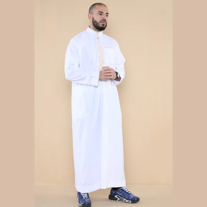 Mens Thobe Jubba Nehru Stand Collar Islamic Clothing Muslim Cotton Kaftan Embroidery Eid Robe Saudi - Image 46