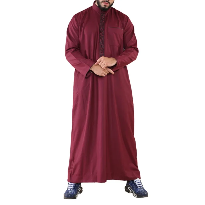 Mens Thobe Jubba Nehru Stand Collar Islamic Clothing Muslim Cotton Kaftan Embroidery Eid Robe Saudi - Image 50