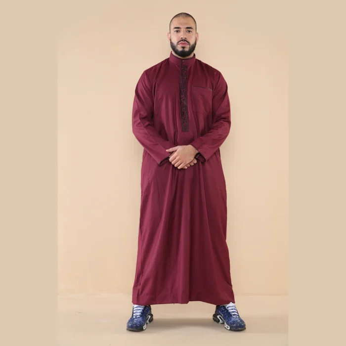 Mens Thobe Jubba Nehru Stand Collar Islamic Clothing Muslim Cotton Kaftan Embroidery Eid Robe Saudi - Image 55
