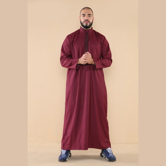 Mens Thobe Jubba Nehru Stand Collar Islamic Clothing Muslim Cotton Kaftan Embroidery Eid Robe Saudi - Image 54