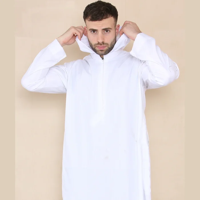 Mens Hooded Thobe Hood Jubba Nehru Stand Collar Islamic Clothing Muslim Kaftan Robe Saudi Slim Regular Fit - Image 21