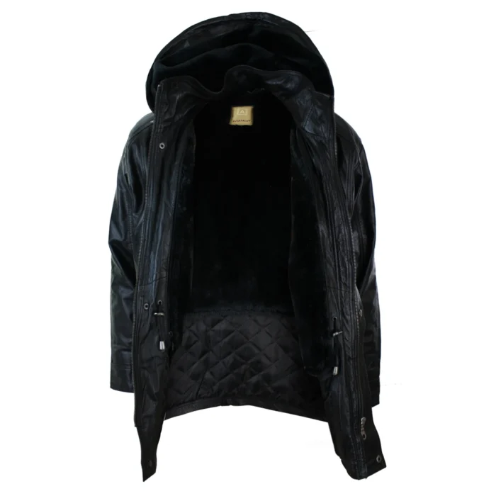 Mens Nappa Leather Safari Jacket with Removable Faux Fur Lining - Image 4