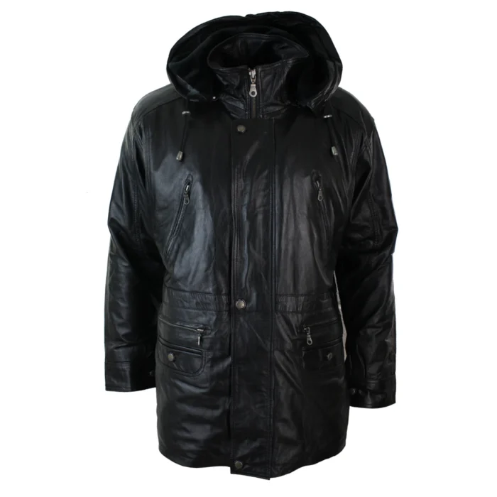 Mens Nappa Leather Safari Jacket with Removable Faux Fur Lining - Image 1
