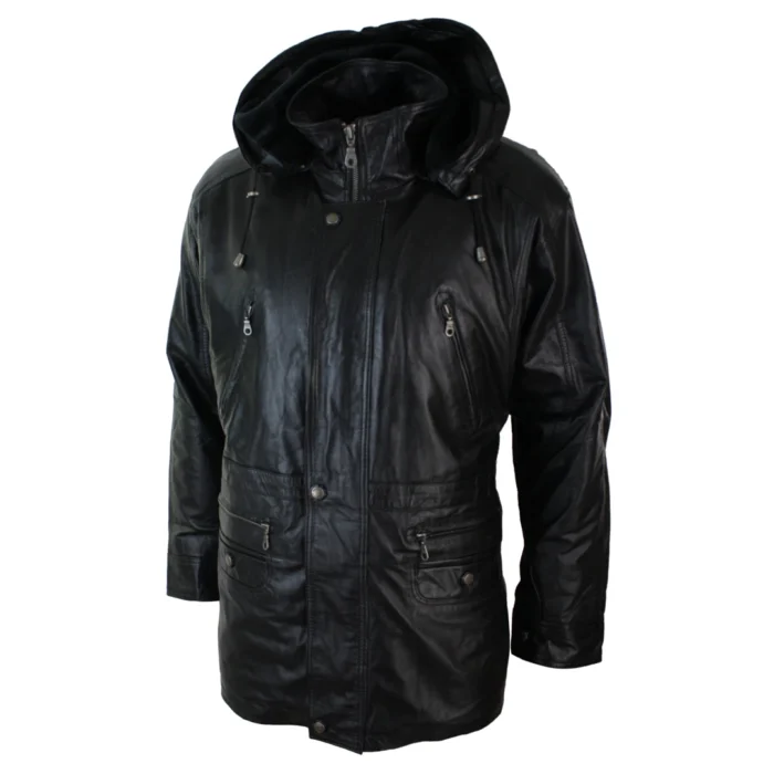 Mens Nappa Leather Safari Jacket with Removable Faux Fur Lining - Image 2