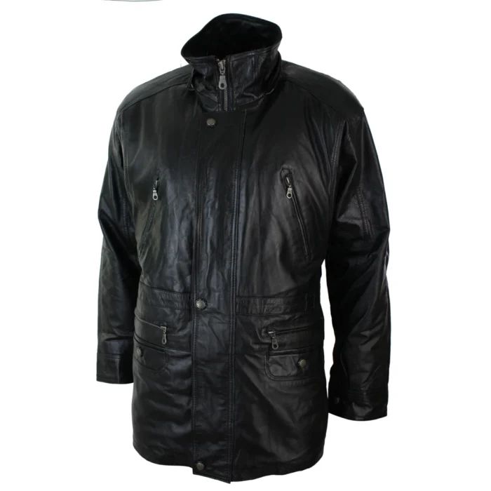 Mens Nappa Leather Safari Jacket with Removable Faux Fur Lining - Image 3