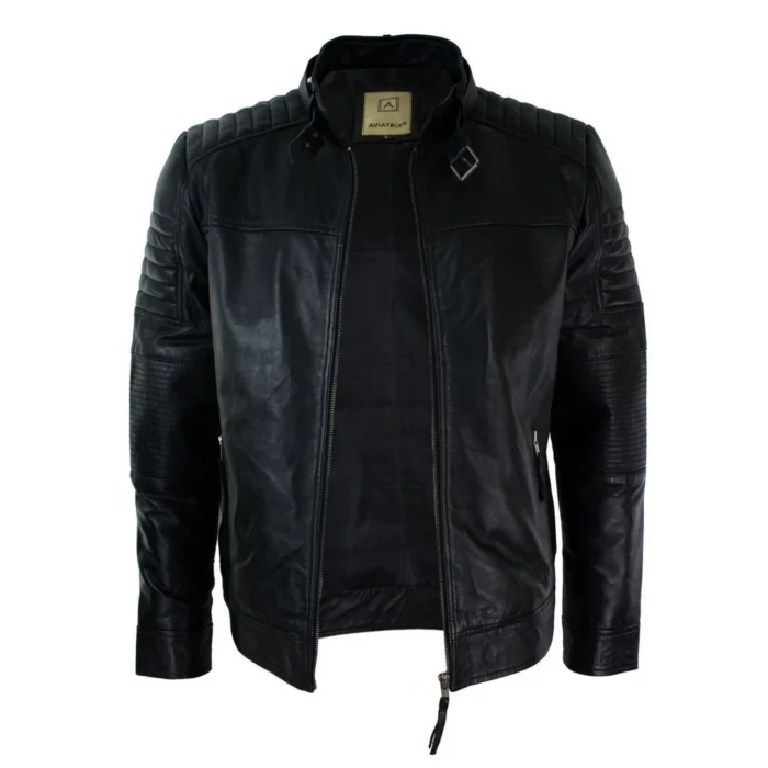 Aviatrix Mens Genuine Real Leather Black Biker Jacket Retro Vintage Tailored Fit - Image 4