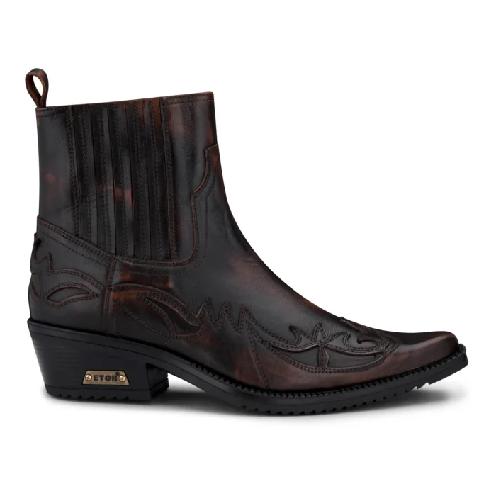 Mens Black Brown Slip On Ankle Boots Vintage Genuine Leather Cowboy Riding Pattern Wincklepickers Cuban Heel - Image 1
