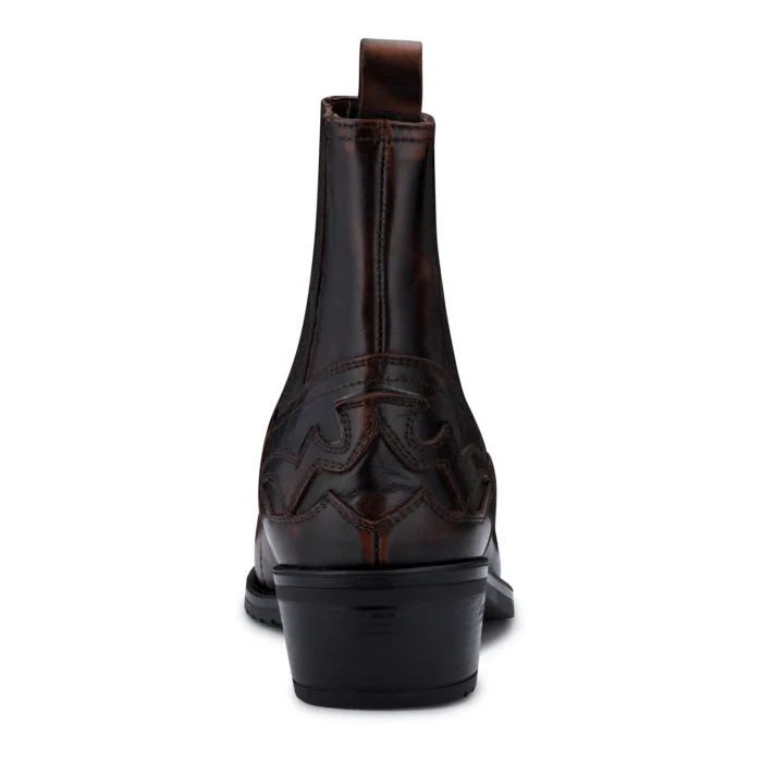 Mens Black Brown Slip On Ankle Boots Vintage Genuine Leather Cowboy Riding Pattern Wincklepickers Cuban Heel - Image 4