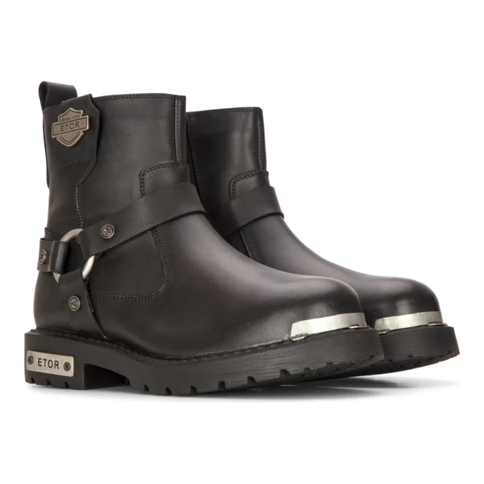 Mens Black Leather Motorcycle Boots Western Rock Punk Metal Toe Ankle Boot - Image 2