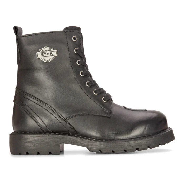 Mens Black Leather Motorcycle Boots Western Rock Punk Laced Ankle Boot Military - Image 1