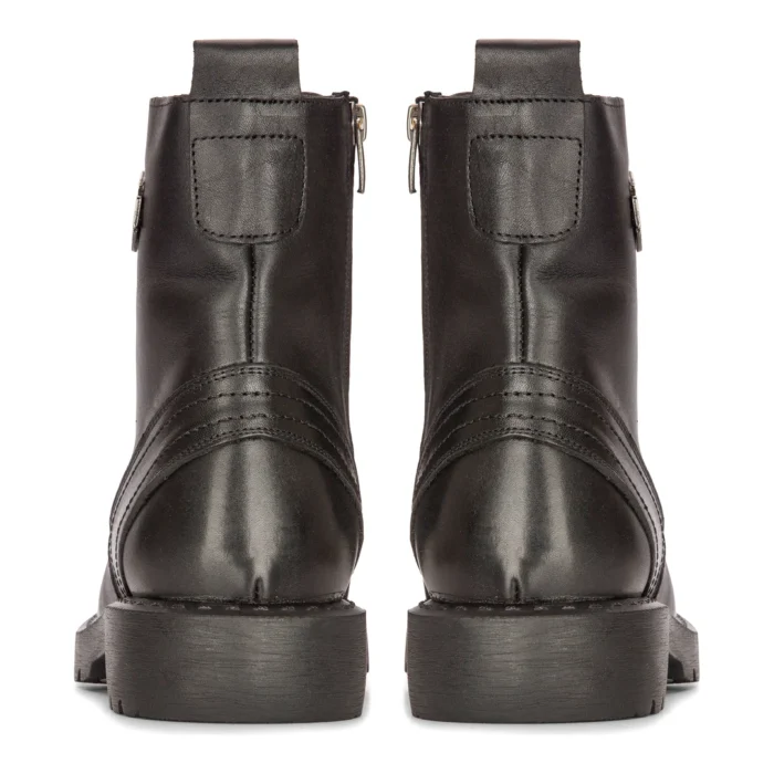 Mens Black Leather Motorcycle Boots Western Rock Punk Laced Ankle Boot Military - Image 3