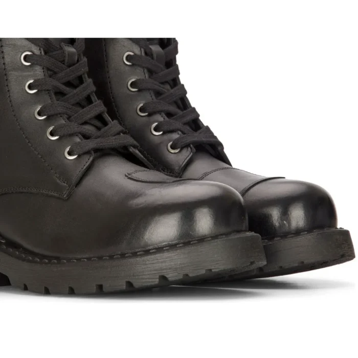 Mens Black Leather Motorcycle Boots Western Rock Punk Laced Ankle Boot Military - Image 5