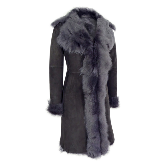 Grey 3/4 Length Ladies Suede Real Luxury Toscana Sheepskin Coat Tailored Fit - Image 3
