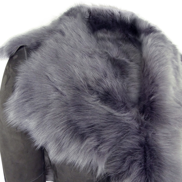 Grey 3/4 Length Ladies Suede Real Luxury Toscana Sheepskin Coat Tailored Fit - Image 4