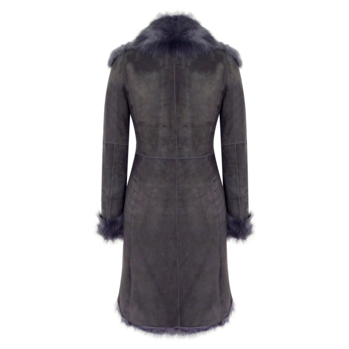Grey 3/4 Length Ladies Suede Real Luxury Toscana Sheepskin Coat Tailored Fit - Image 6