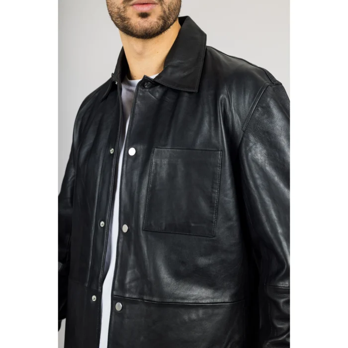 Men's Leather Shirt Western Trucker Jacket - Image 4
