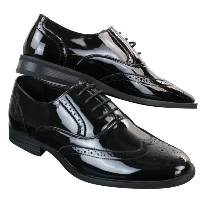 Mens Lace Patent Brogues Shoes Gatsby Classic 1920's Shiny White Black Red - Image 2