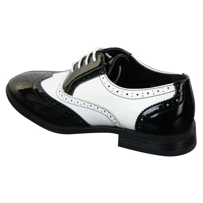 Mens Lace Patent Brogues Shoes Gatsby Classic 1920's Shiny White Black Red - Image 6