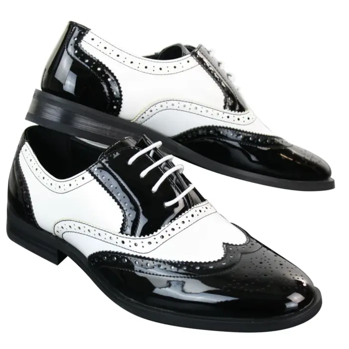 Mens Lace Patent Brogues Shoes Gatsby Classic 1920's Shiny White Black Red - Image 5